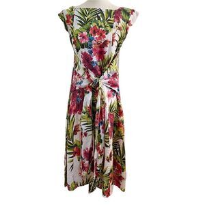 Piazza del Tempio Italy Tropical Linen Cap Sleeve Midi Dress Waist Tie Small